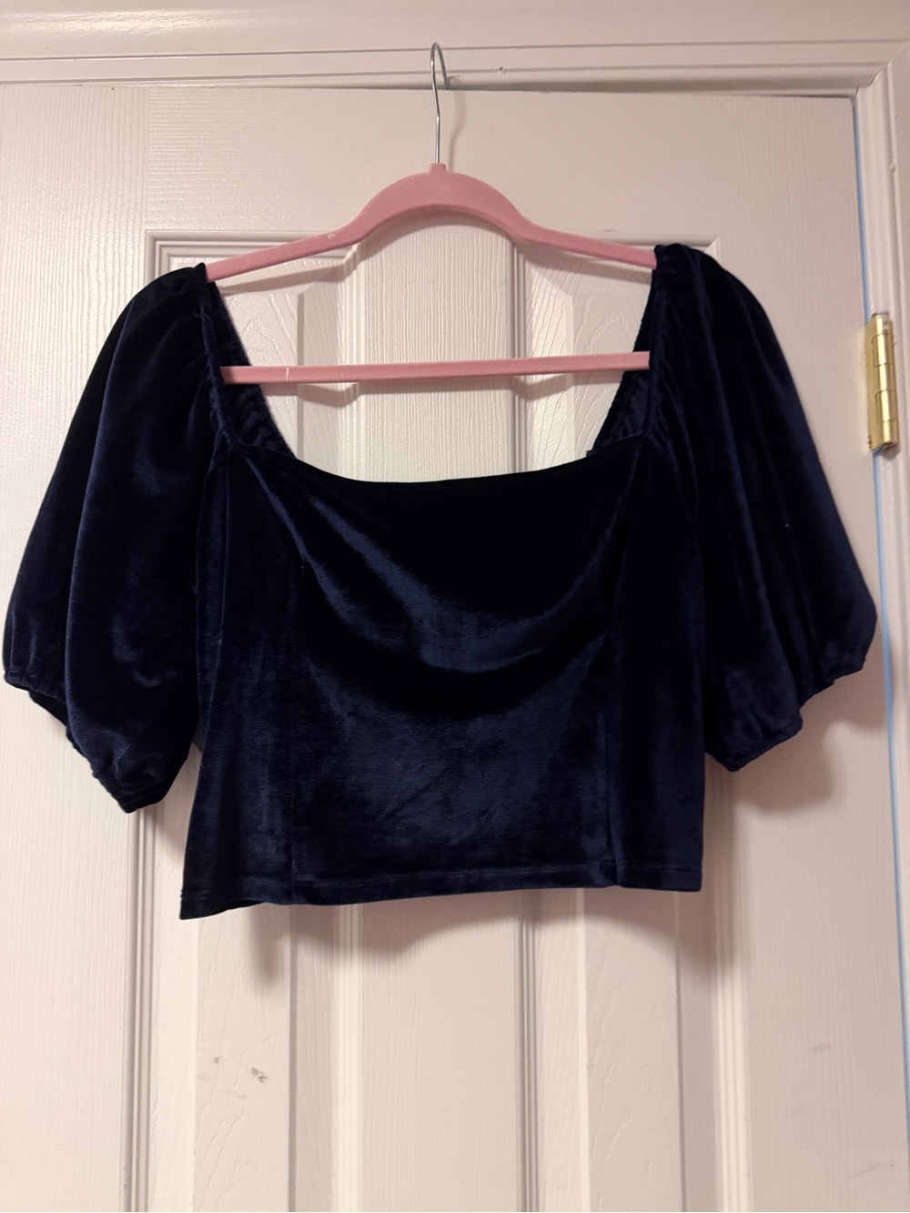 Abercrombie & Fitch Navy Velvet Puff-Sleeve Crop Top